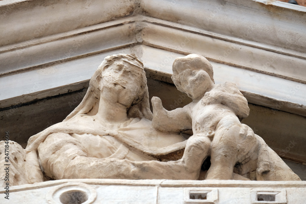 Virgin Mary with baby Jesus, Church of the Most Holy Name of Mary (Chiesa del Santissimo Nome di Maria al Foro Traiano) at the Trajan Forum - Roman Catholic church in Rome, Italy 