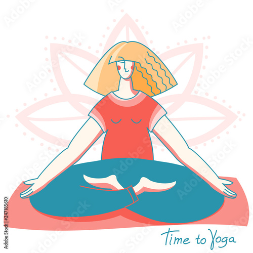 Yoga time. Woman in lotus position practicing yoga