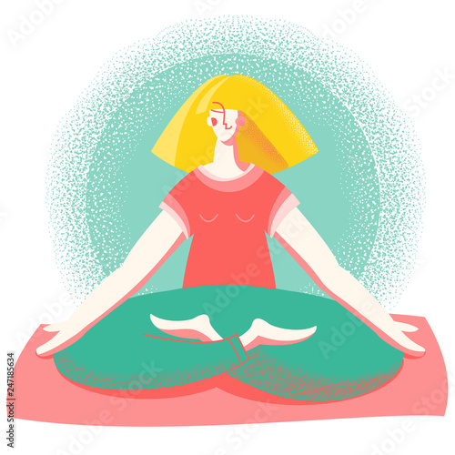 Yoga time. Woman in lotus position practicing yoga meditation