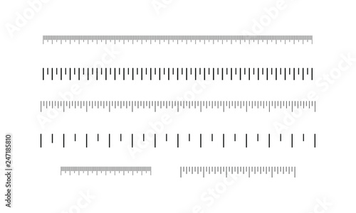 Rulers set, inches and centimeters. Measuring scale. 