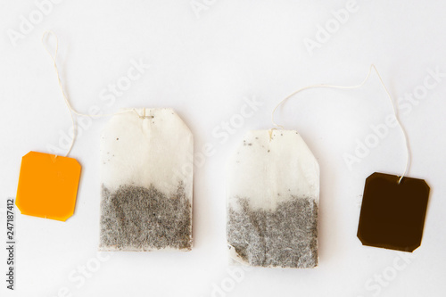 2, two, Tea bag with sticker for mockup with white background