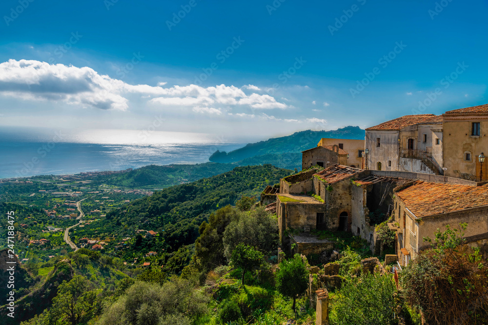 Beautiful landscape of Savoca village on the mountain, Sicily, Italy 