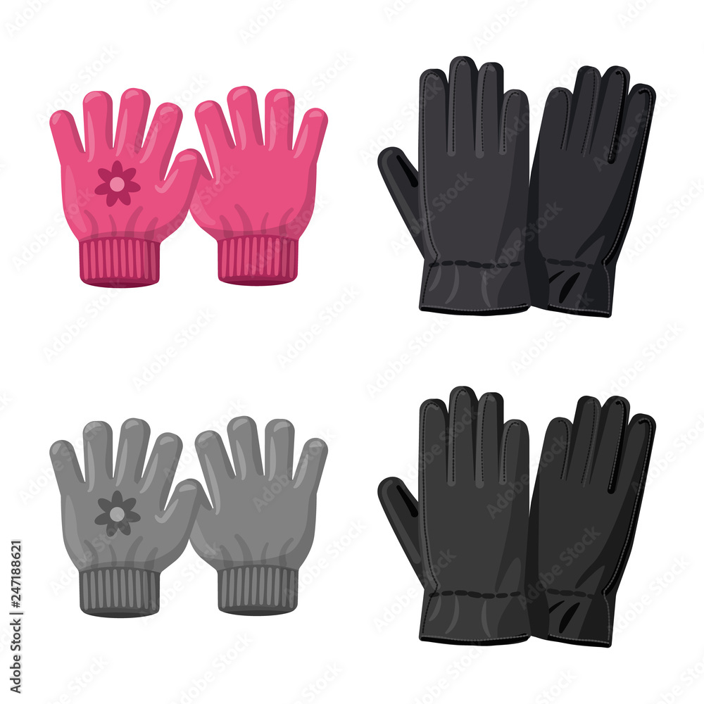 Vector design of glove and winter sign. Collection of glove and equipment stock vector illustration. Vector design of glove and winter sign. Collection of glove and equipment stock vector illustration.