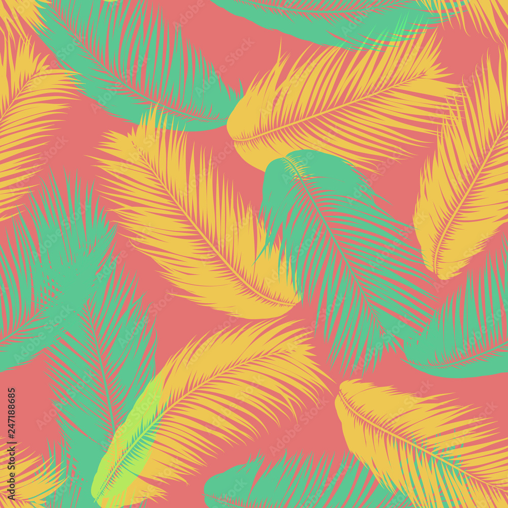 Vector Coconut Tree. Tropical Seamless Pattern with Palm Leaf. Exotic Jungle Plants Abstract Background. Simple Silhouette of Tropic Leaves. Trendy Coconut Tree Branches for Textile, Fabric, Wallpaper