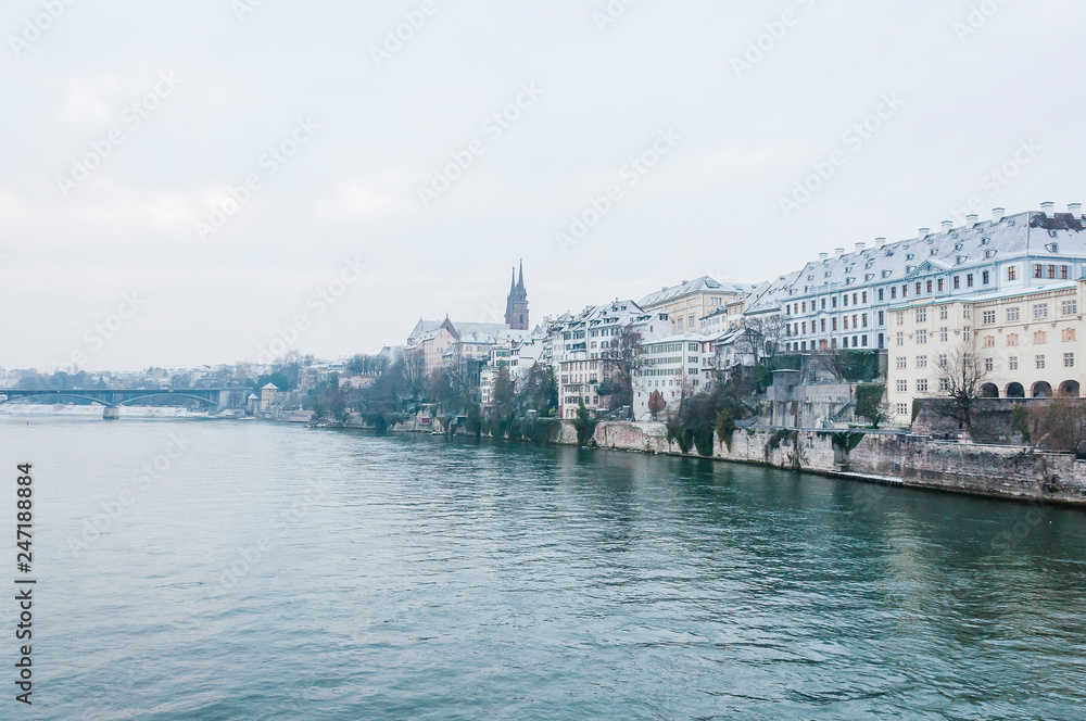 Basel, Rhein, Rheinufer, Wettsteinbrücke, Grossbasel, Münster, Altstadt, Winter, Schweiz Basel, Rhein, Rheinufer, Wettsteinbrücke, Grossbasel, Münster, Altstadt, Winter, Schweiz
