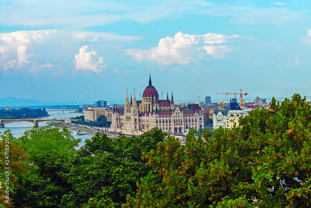 Hungarian Parliament in Budapest in the afternoon from the hill