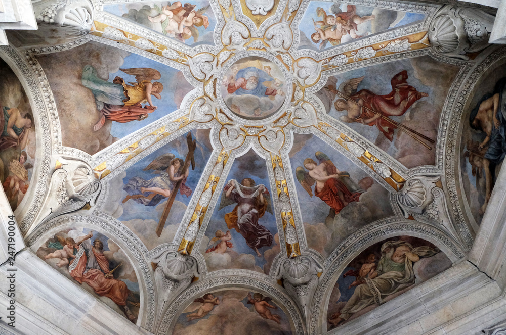 Obraz premium Fresco on the ceiling of Cybo-Soderini Chapel in Church of Santa Maria del Popolo, Rome, Italy 