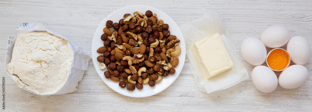 Ingredients for making cookies. From above, flat lay. Closeup. Ingredients for making cookies. From above, flat lay. Closeup.