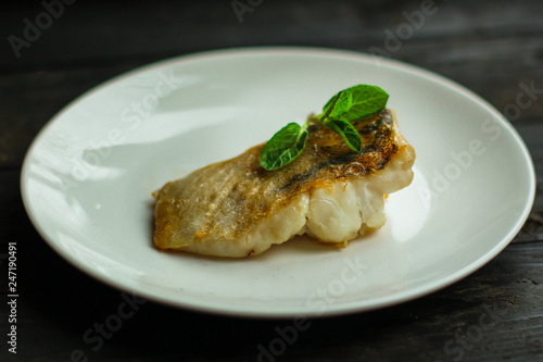 Fish and Fries (white fish with salmon, portion). food background. copy space