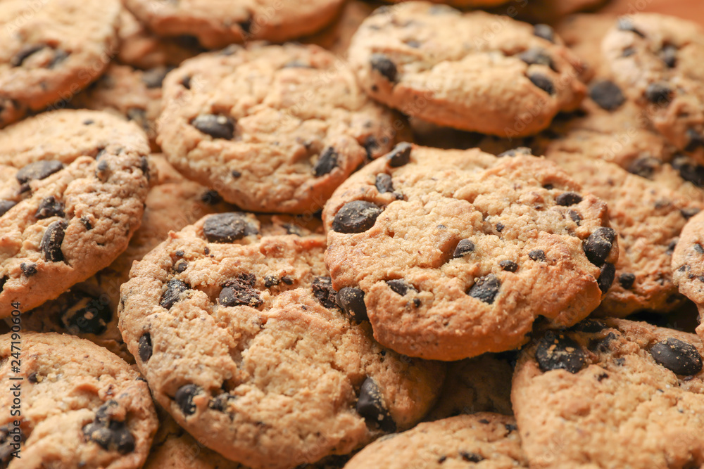 Tasty chocolate chip cookies as background Tasty chocolate chip cookies as background