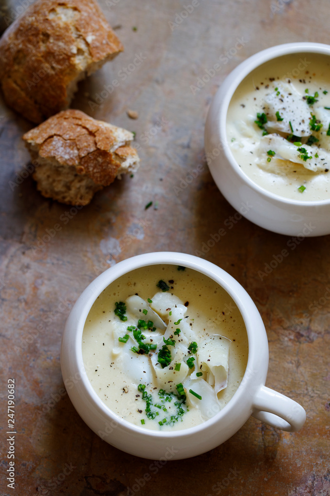 Cullen skink, creamy Scottish soup with smoked hadock