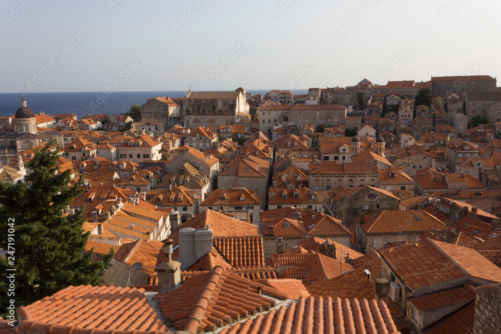DUBROVNIK, CROATIA - AUGUST 22 2017: view from the top pf the city of Dubrovnik