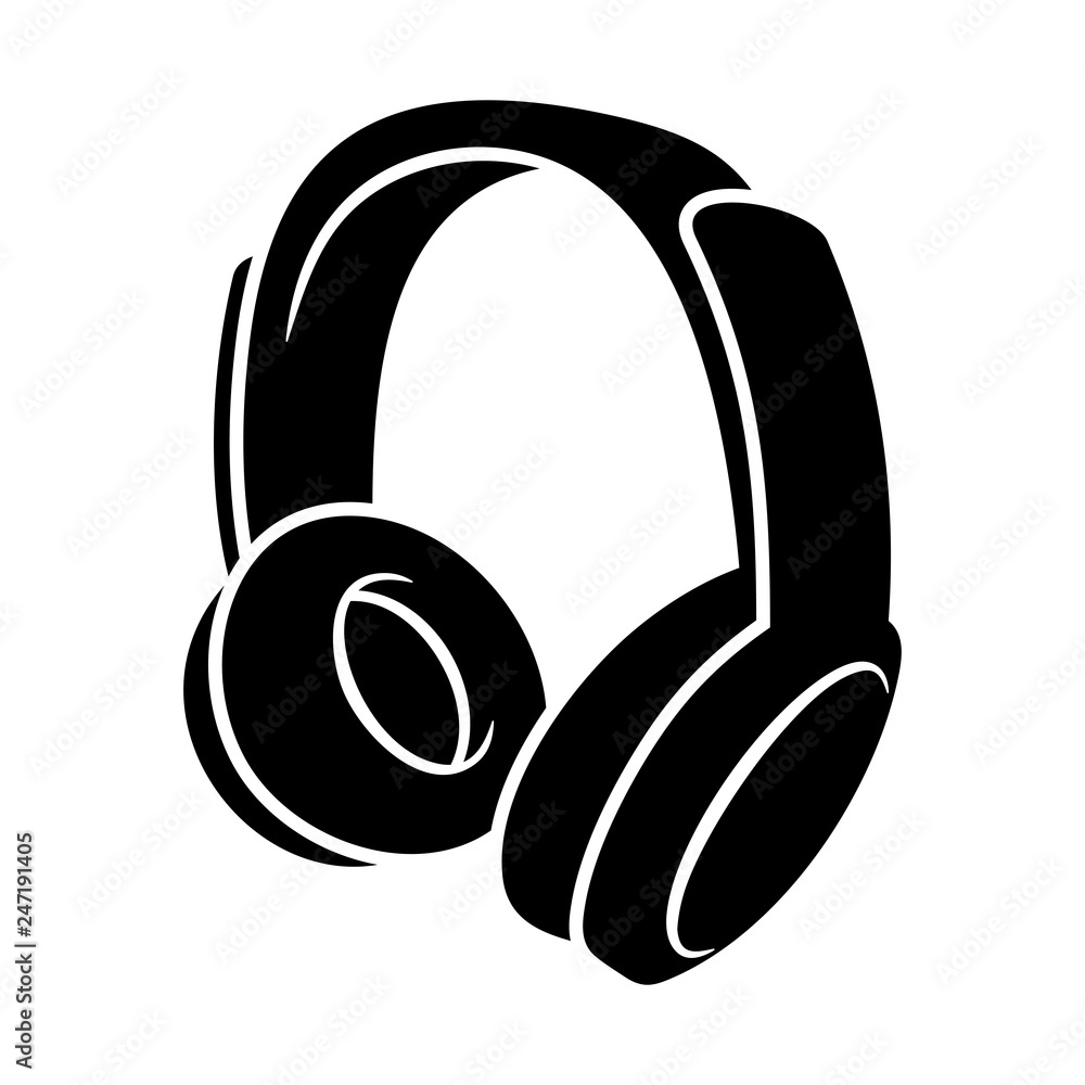 Headphone black icon isolated on white vector illustration Headphone black icon isolated on white vector illustration