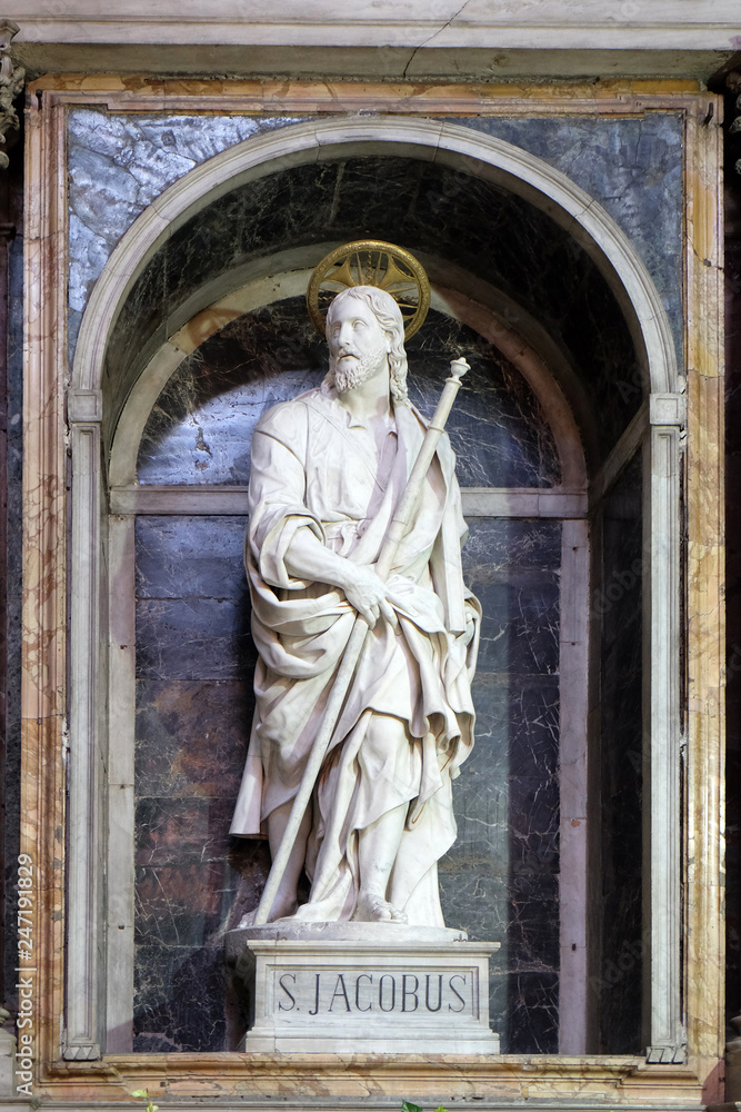 St James the Great by Ippolito Buzzi statue in Chapel of St James, Church San Giacomo in Augusta in Rome, Italy 