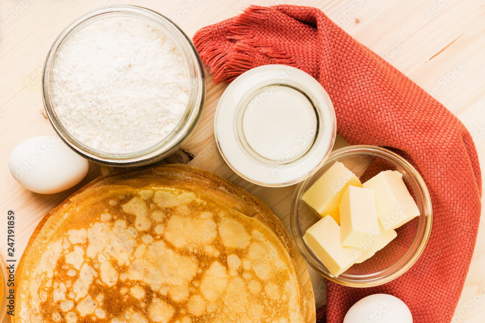 Fresh homemade crepes with ingredients Fresh homemade crepes with ingredients