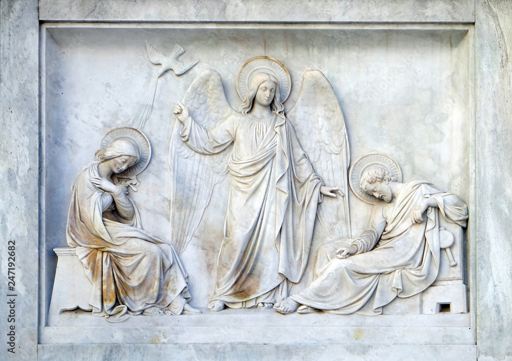 Joseph's dream on the Column of the Immaculate Conception on Piazza Mignanelli in Rome, Italy 