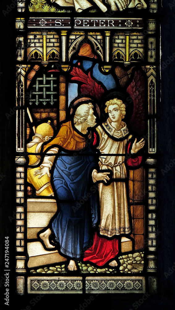 Saint Peter, stained glass of All Saints' Anglican Church, Rome, Italy