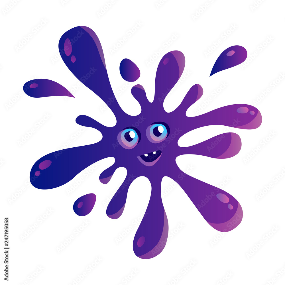 Violet smiling ink blot. Funny character with big eyes. Vector illustration. Violet smiling ink blot. Funny character with big eyes. Vector illustration.