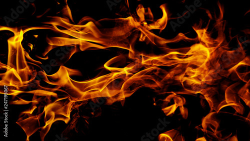 Fire flames on abstract art black background texture