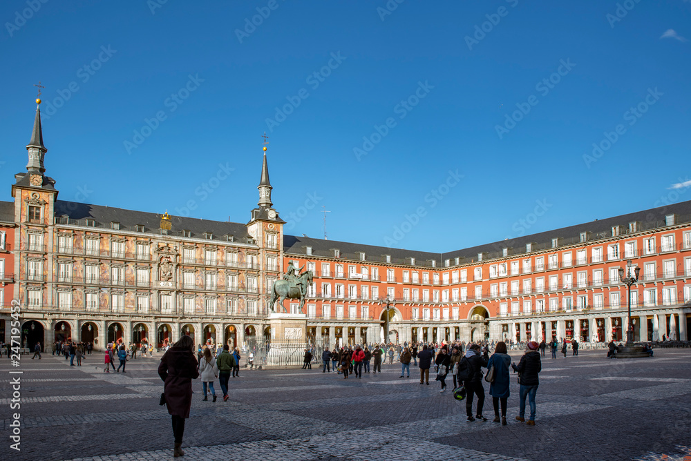Plaza Mayor in Madrid, Spain. Plaza Mayor is a central square in Madrid