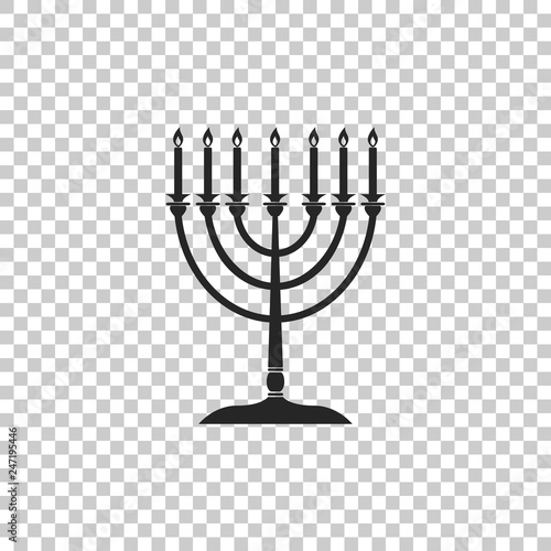 Hanukkah menorah icon isolated on transparent background. Religion icon. Hanukkah traditional symbol. Holiday religion, jewish festival of Lights. Flat design. Vector Illustration