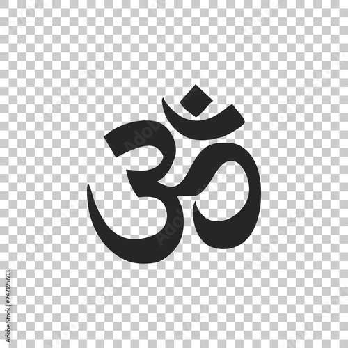 Om or Aum Indian sacred sound icon isolated on transparent background. Symbol of Buddhism and Hinduism religions. The symbol of the divine triad of Brahma, Vishnu and Shiva. Vector Illustration photo