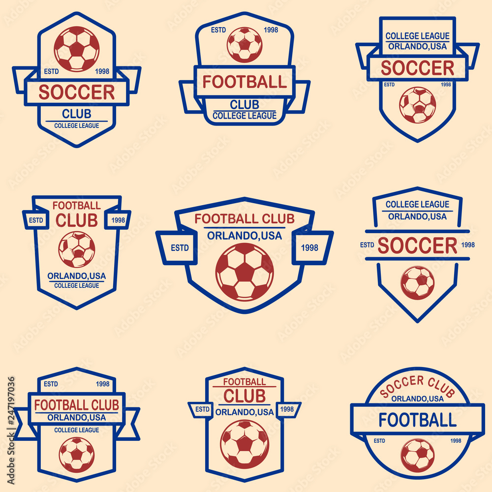 Set of soccer, football emblems. Design element for logo, label, sign, poster, t shirt.