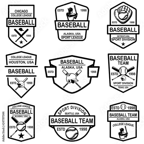 Set of baseball emblems. Design element for logo, label, sign, poster, t shirt.