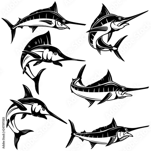 Set of marlin, swordfish illustrations Fototapet