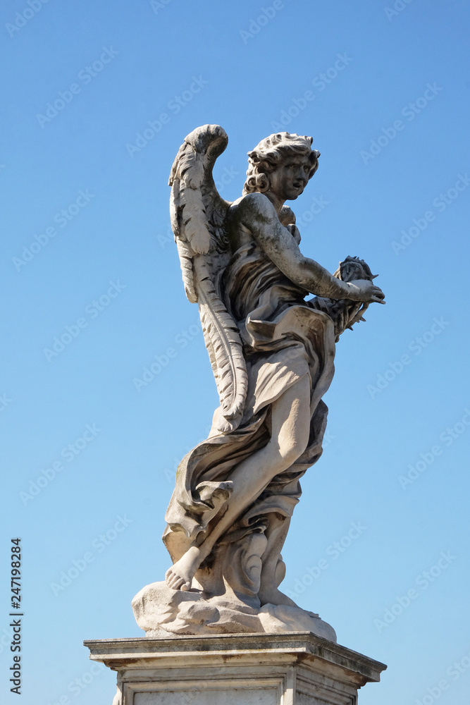 Statue of Angel with the Crown of Thorns by Gian Lorenzo Bernini, Ponte Sant Angelo in Rome, Italy 