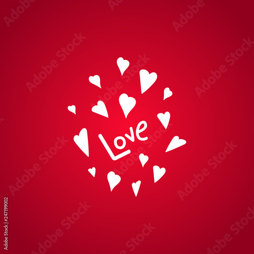 Saint Valentine hand drawn love letters and hearts card.