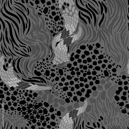 Trendy Mix animal skin prints , zebra, tiger, snake, safari africa seamless pattern vector design for fashion,fabric . 
