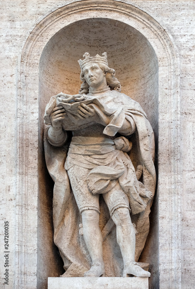 Statue of king St. Louis of France on the facade of Chiesa di San Luigi dei Francesi - Church of St Louis of the French, Rome, Italy