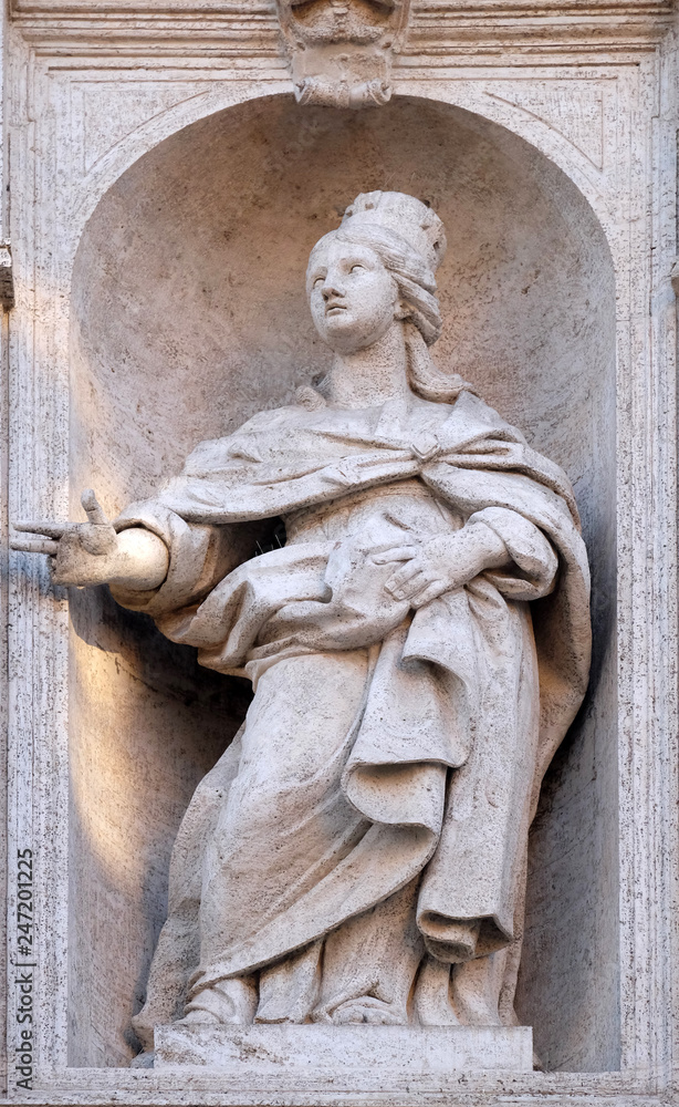 Saint Jeanne de Valois statue on the facade of Chiesa di San Luigi dei Francesi - Church of St Louis of the French, Rome, Italy