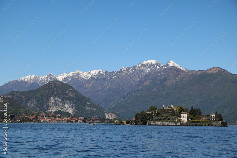 View to Baveno and Isola Bella at Lake Maggiore, Piedmont Italy