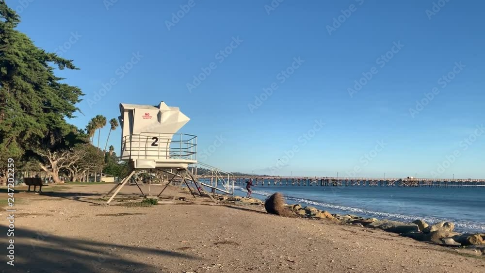 splashing ocean waves on the beach of Santa Barbara Goleta. Pacific Coast. California