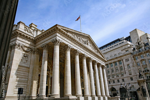 Royal Exchange building, London, England, originally built in the 1600s, and restored in the 19th century photo