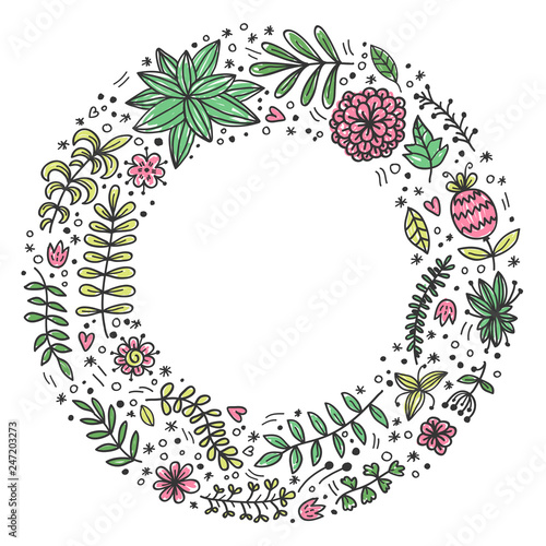 doodle decorative round wreath vector