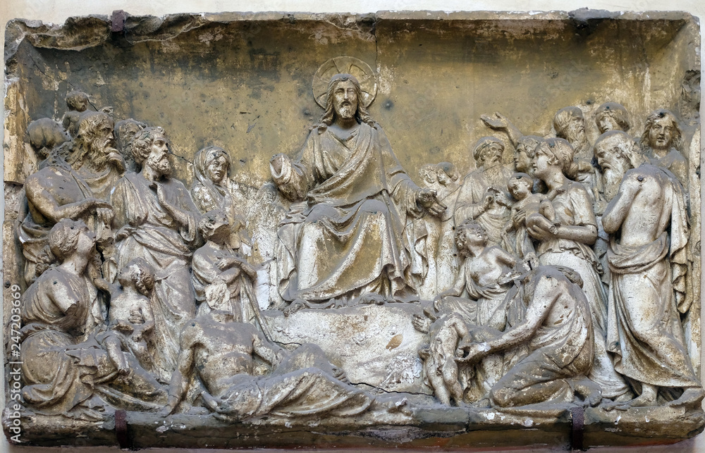 Bass relief in Basilica of Saint Sylvester the First (San Silvestro in Capite) in Rome, Italy 