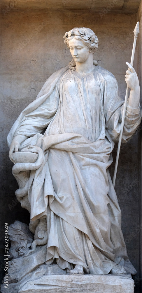 Obraz premium The statue of Health, Trevi Fountain in Rome. Fontana di Trevi is one of the most famous landmark in Rome, Italy