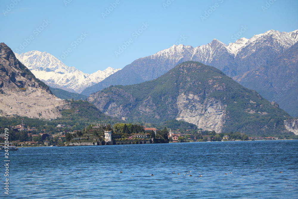Winter at Lake Maggiore, view to Isola Bella, Piedmont Italy