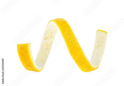 Lemon twist on a white background. Lemon peel.