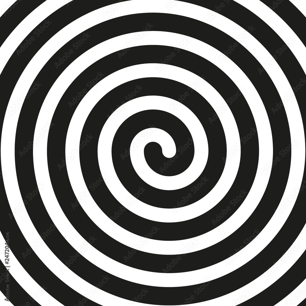 Vector simple black and white background. Spiral in retro pop art style