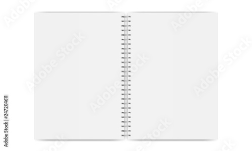 Notebook open mockup isolated on white background - top view. Vector illustration
