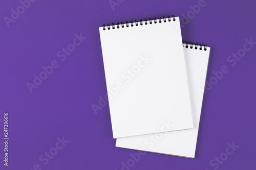 open notebook on the violet background