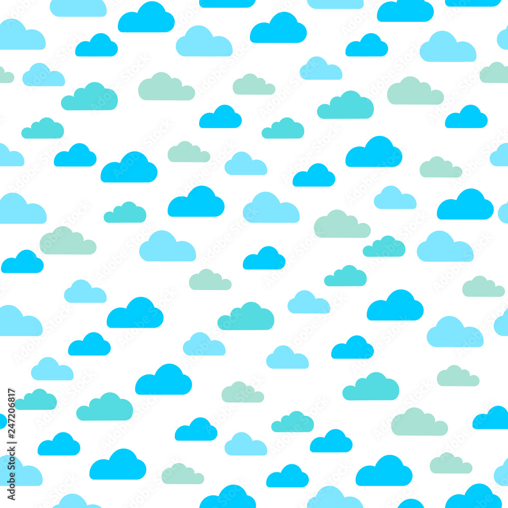 Fototapeta premium Blue cloud seamless pattern vector design baby art. Baby shower clouds , sky seamless pattern texture . - Vector