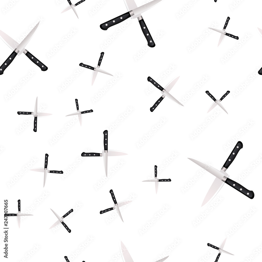 Seamless pattern of kitchen knives on a white background. Seamless pattern of kitchen knives on a white background.