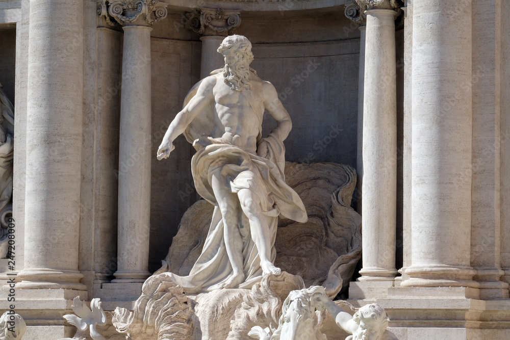 Ocean, the main statue of the Trevi Fountain in Rome. Fontana di Trevi is one of the most famous landmark in Rome, Italy 