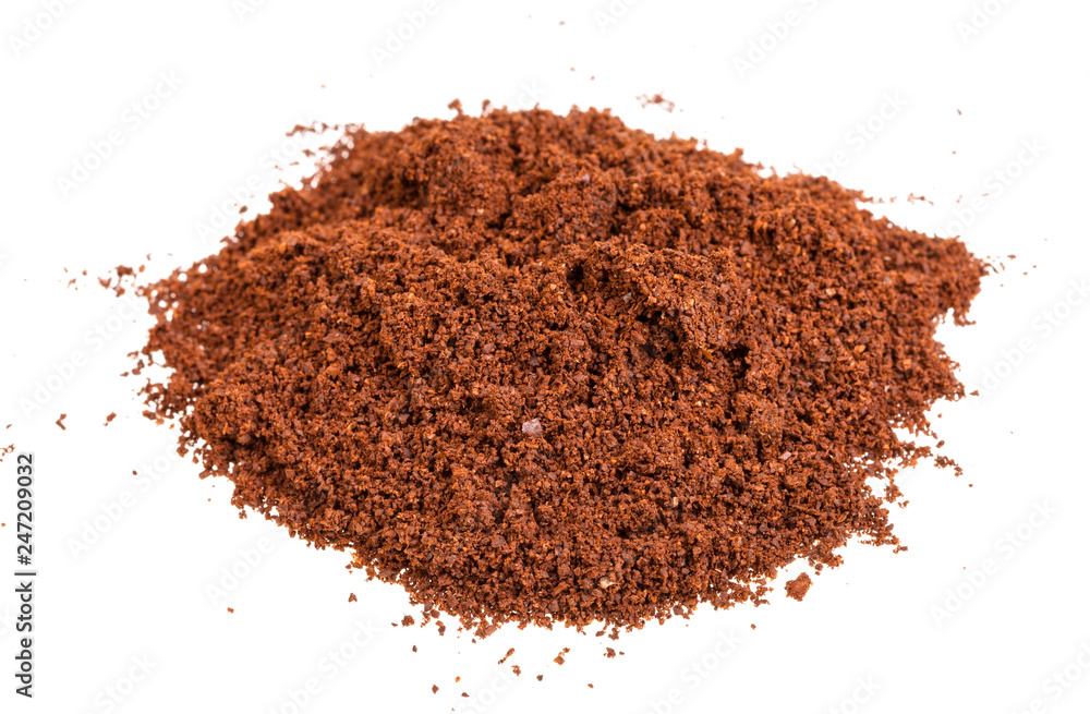 pile of freshly ground coffee isolated on white pile of freshly ground coffee isolated on white