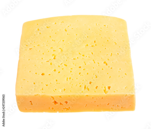 piece of yellow medium-hard cheese isolated